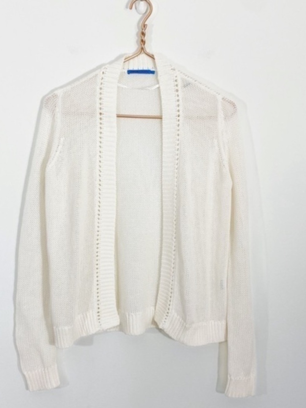 J. McLaughlin Open-Front White linen Knit Sweater Cardigan